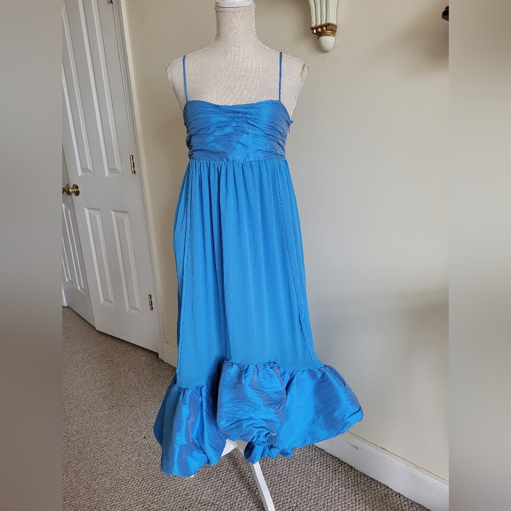 Anthropologie Blue Sweetheart Babydoll Ruffled Hem Maxi Dress - Picture 5 of 9